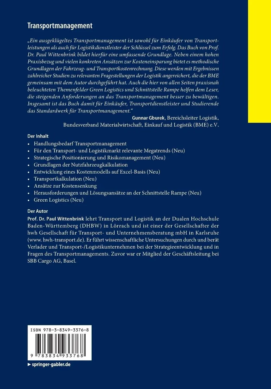 Rückseite: 9783834933768 | Transportmanagement | Paul Wittenbrink | Taschenbuch | XXIII | Deutsch