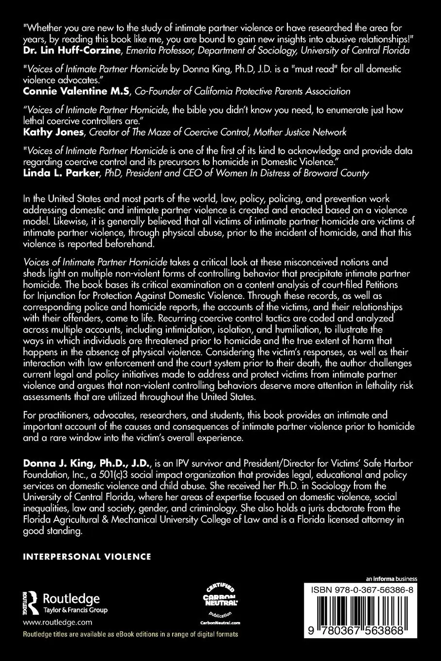 Rückseite: 9780367563868 | Voices of Intimate Partner Homicide | Donna J. King | Taschenbuch