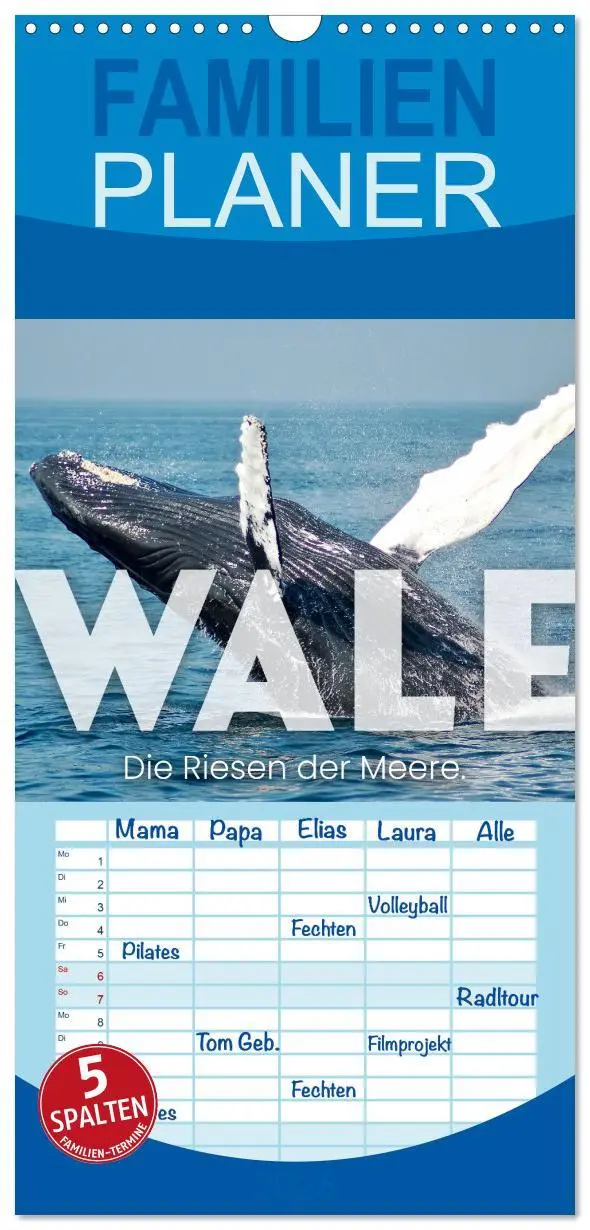 Cover: 9783516503968 | Familienplaner 2026 - Wale - Die Riesen der Meere. mit 5 Spalten...