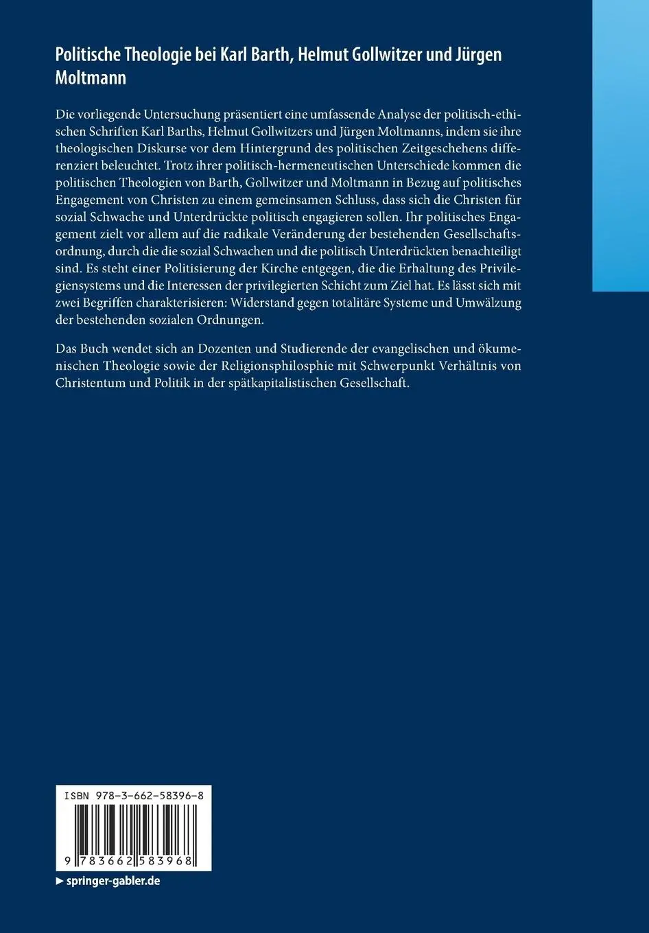Rückseite: 9783662583968 | Politische Theologie bei Karl Barth, Helmut Gollwitzer und Jürgen...