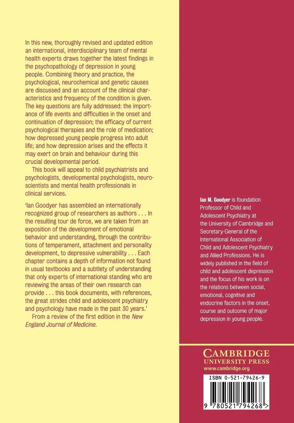 Rückseite: 9780521794268 | The Depressed Child and Adolescent | Ian M. Goodyer | Taschenbuch