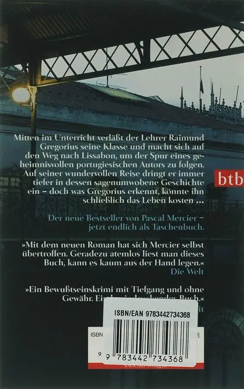 Rückseite: 9783442734368 | Nachtzug nach Lissabon | Pascal Mercier | Taschenbuch | btb | 496 S.