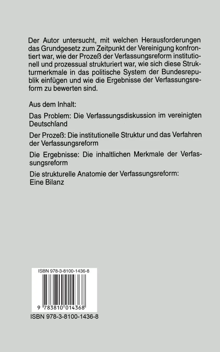 Rückseite: 9783810014368 | Die Grundgesetzreform nach der deutschen Einheit | Helge Batt | Buch