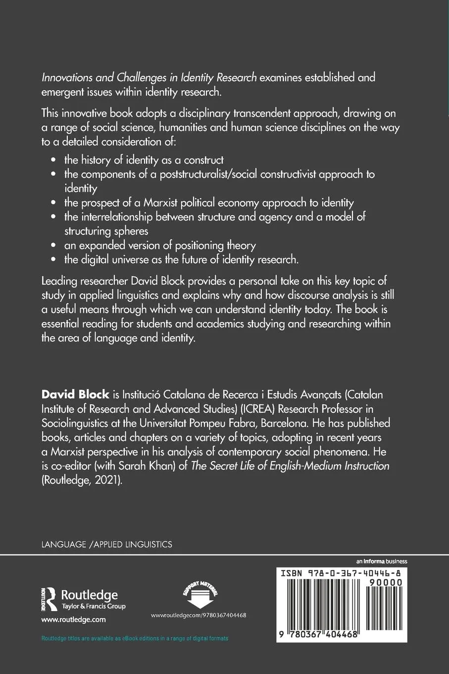 Rückseite: 9780367404468 | Innovations and Challenges in Identity Research | David Block | Buch