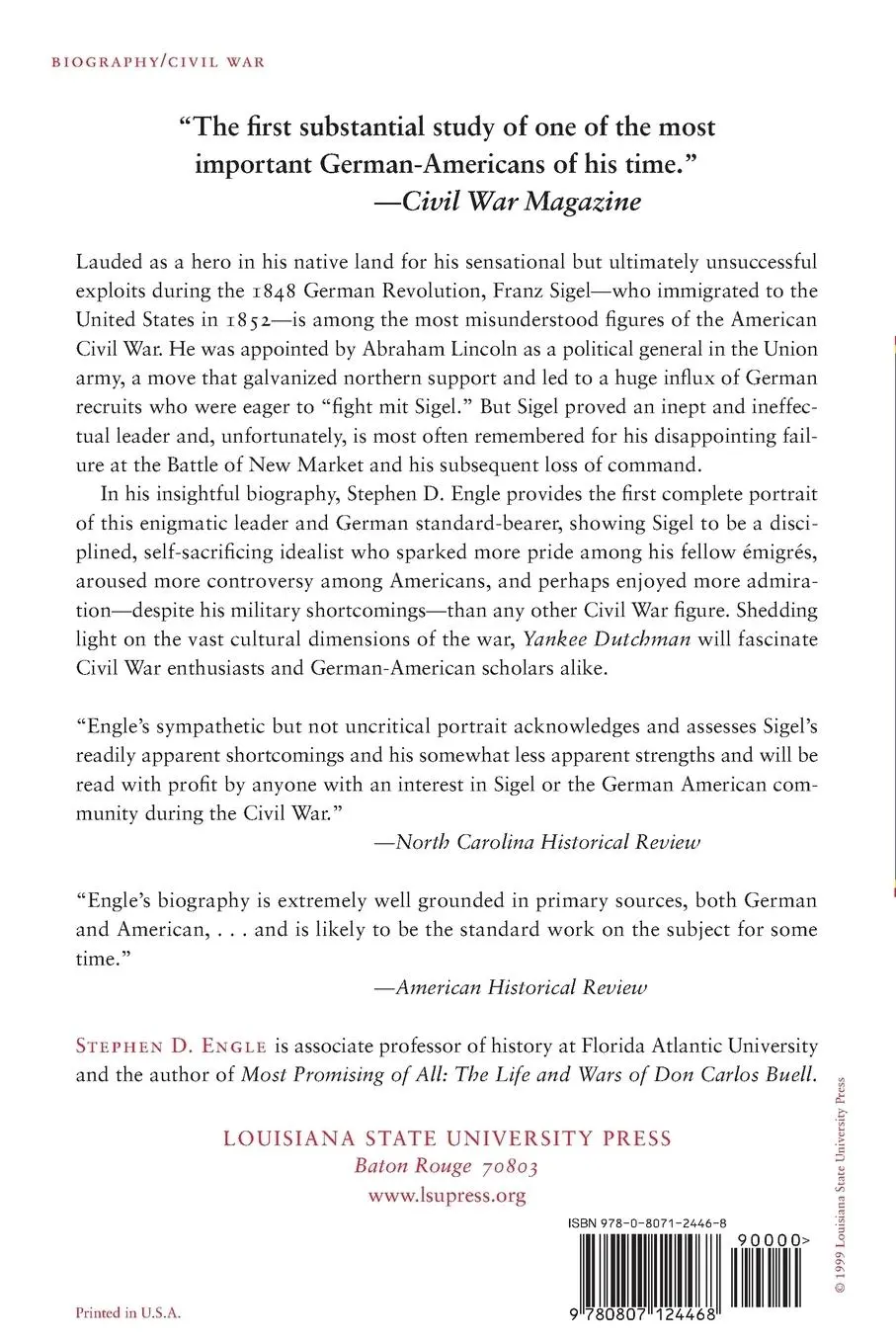 Rückseite: 9780807124468 | Yankee Dutchman | The Life of Franz Sigel | Stephen D. Engle | Buch