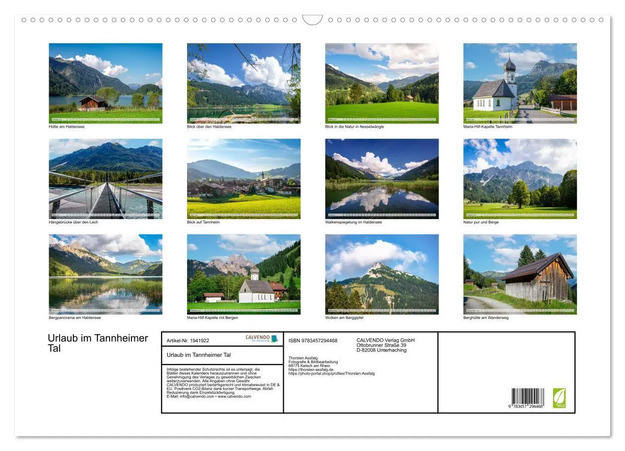 Bild: 9783457294468 | Urlaub im Tannheimer Tal (Wandkalender 2026 DIN A2 quer), CALVENDO...