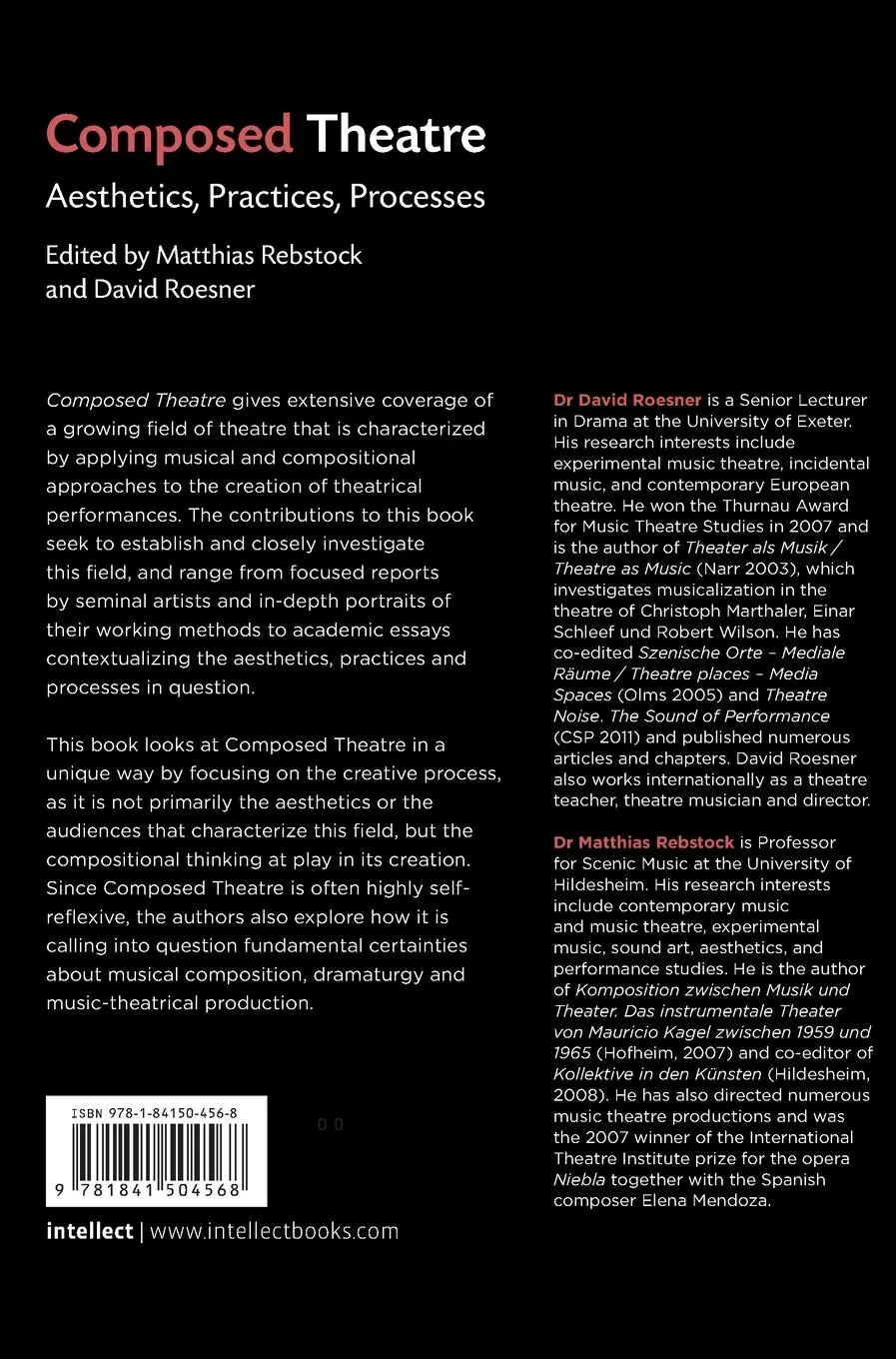 Rückseite: 9781841504568 | Composed Theatre | Aesthetics, Practices, Processes | Roesner (u. a.)