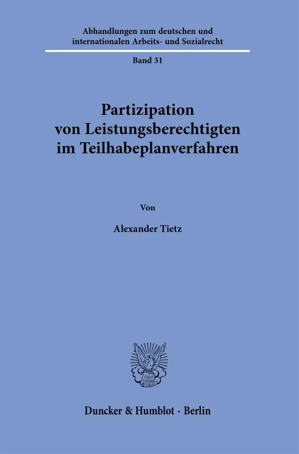 Cover: 9783428194568 | Partizipation von Leistungsberechtigten im Teilhabeplanverfahren