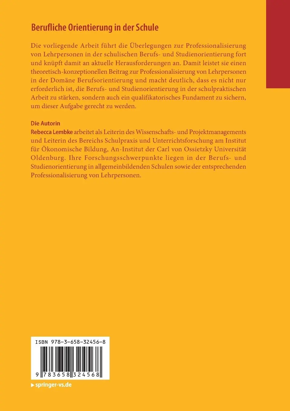 Rückseite: 9783658324568 | Berufliche Orientierung in der Schule | Rebecca Lembke | Taschenbuch