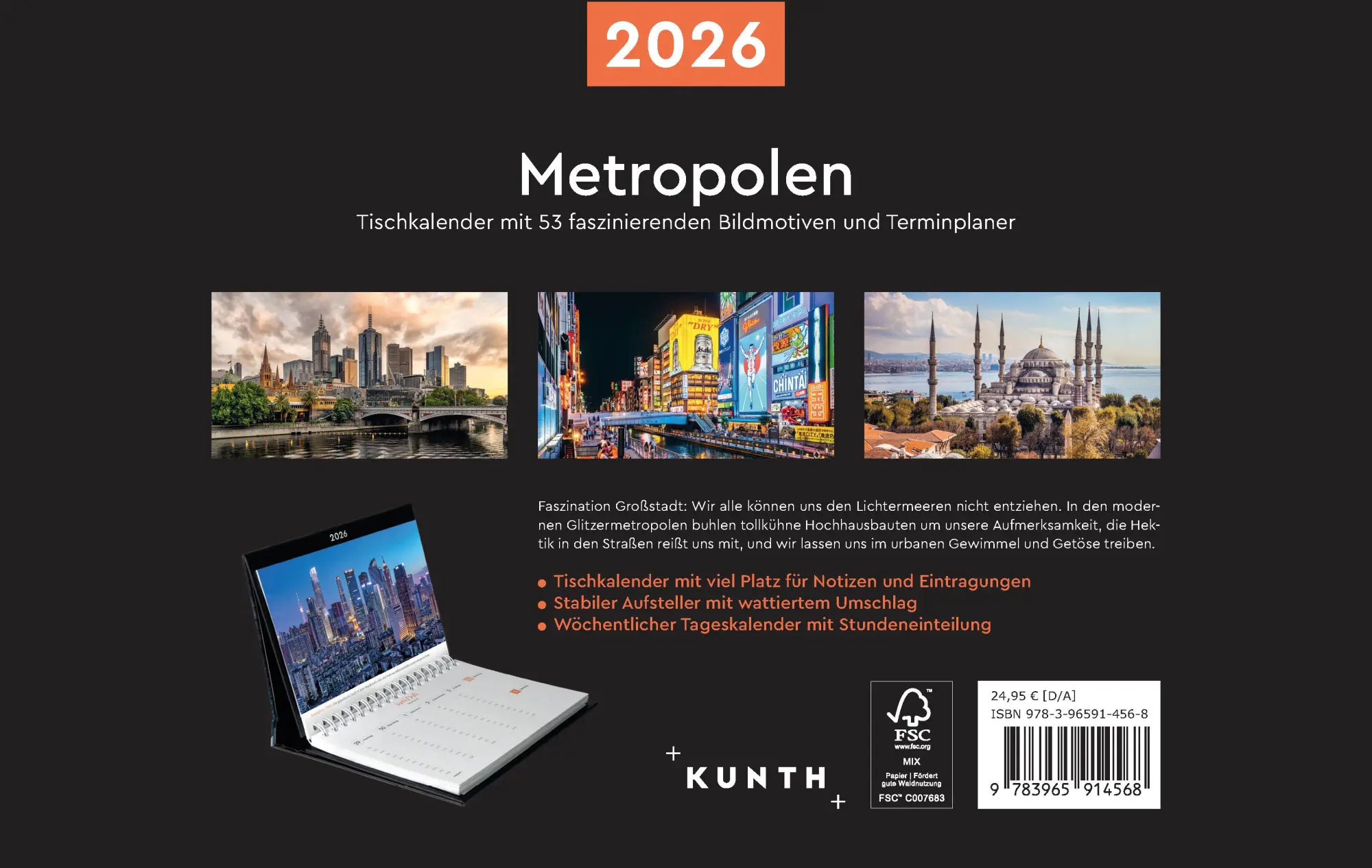 Rückseite: 9783965914568 | Metropolen - KUNTH Tischkalender 2026 | Kalender | 54 S. | Deutsch