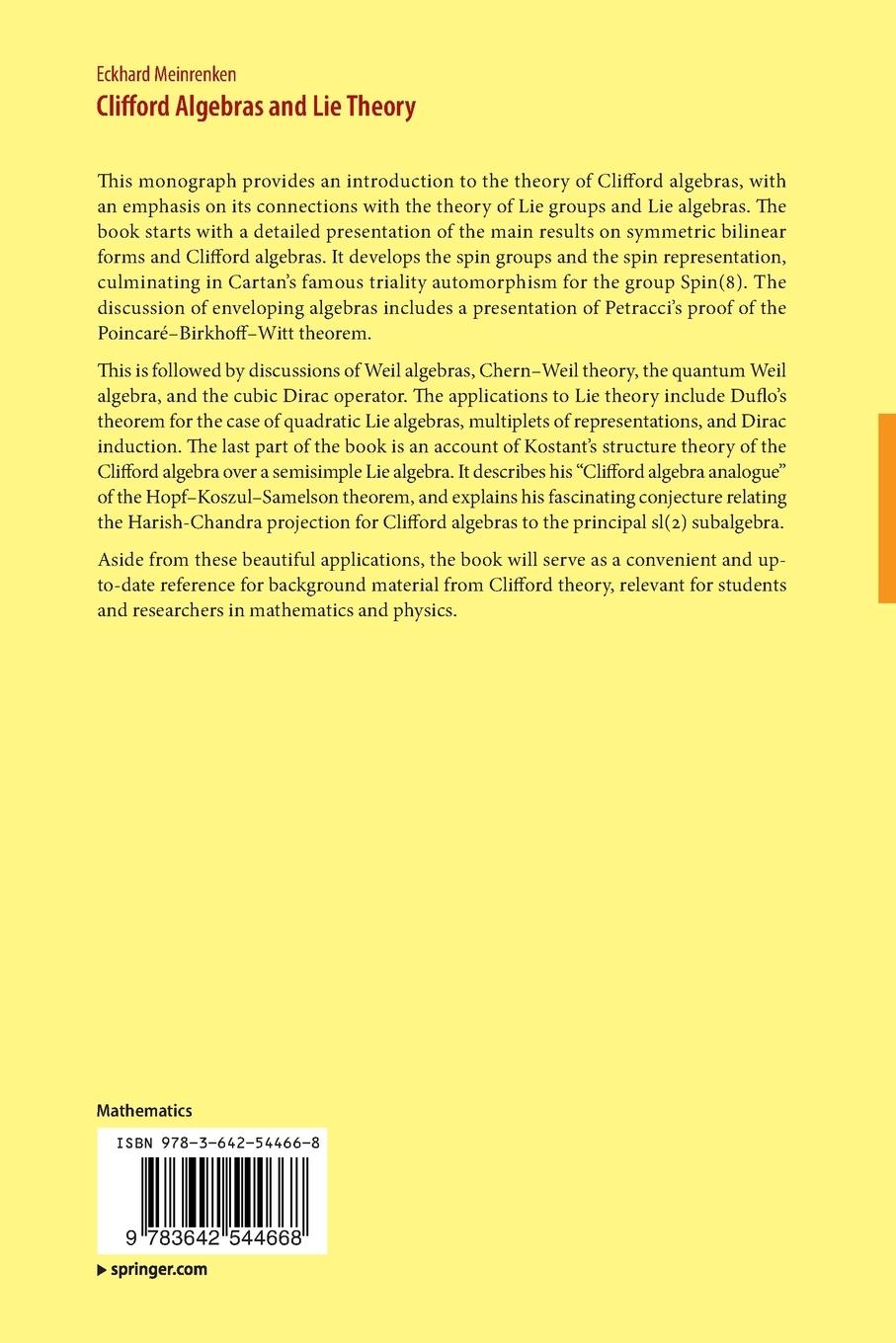 Rückseite: 9783642544668 | Clifford Algebras and Lie Theory | Eckhard Meinrenken | Taschenbuch
