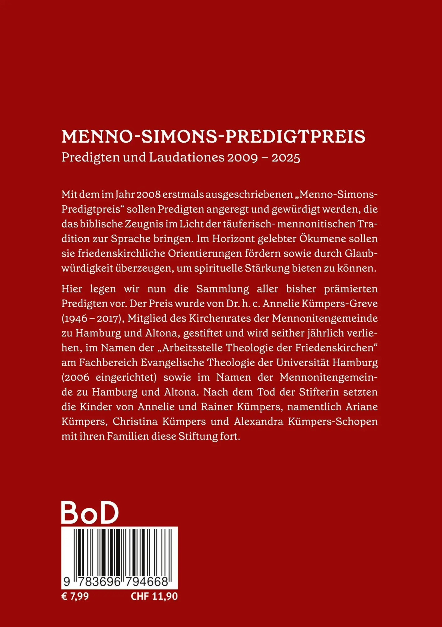 Rückseite: 9783696794668 | MENNO-SIMONS-PREDIGTPREIS | Predigten und Laudationes 2009 - 2025
