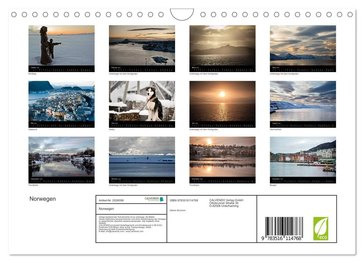 Bild: 9783516114768 | Norwegen (Wandkalender 2026 DIN A4 quer), CALVENDO Monatskalender