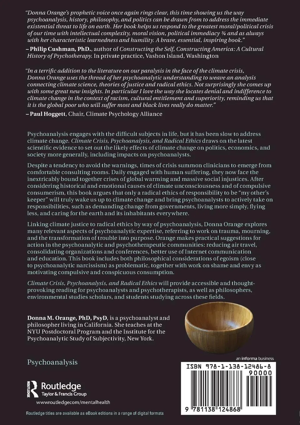 Rückseite: 9781138124868 | Climate Crisis, Psychoanalysis, and Radical Ethics | Donna M. Orange