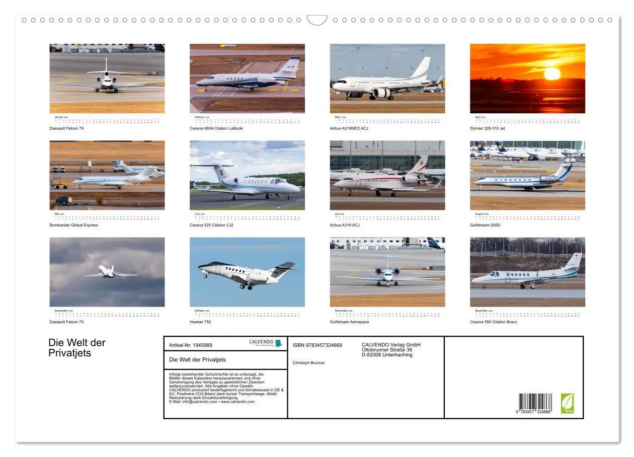 Bild: 9783457324868 | Die Welt der Privatjets (Wandkalender 2026 DIN A2 quer), CALVENDO...