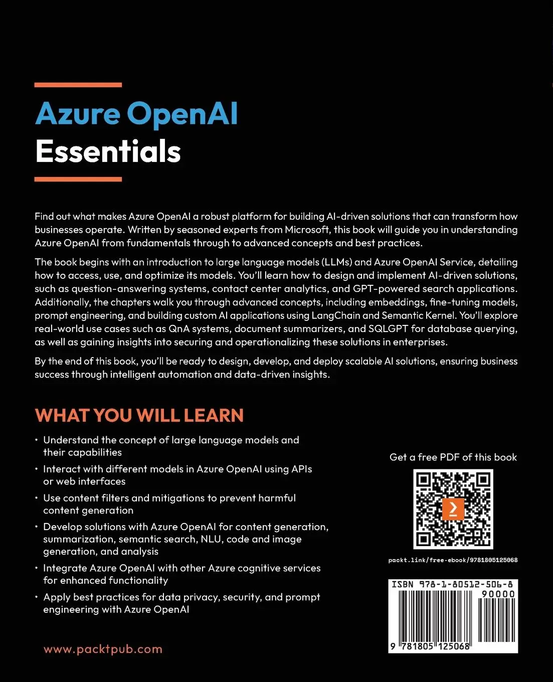 Rückseite: 9781805125068 | Azure OpenAI Essentials | Amit Mukherjee (u. a.) | Taschenbuch | 2025