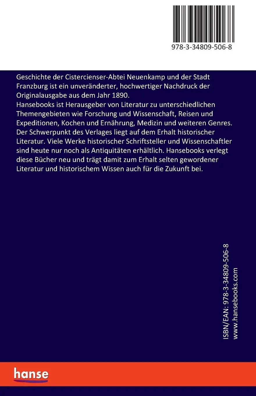 Rückseite: 9783348095068 | Geschichte der Cistercienser-Abtei Neuenkamp und der Stadt Franzburg