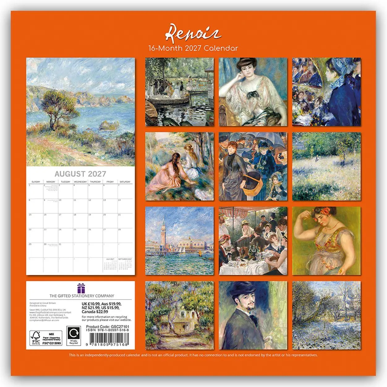 Rückseite: 9781805975168 | Renoir - Pierre-Auguste Renoir - Kunstkalender 2027 16-Monatskalender