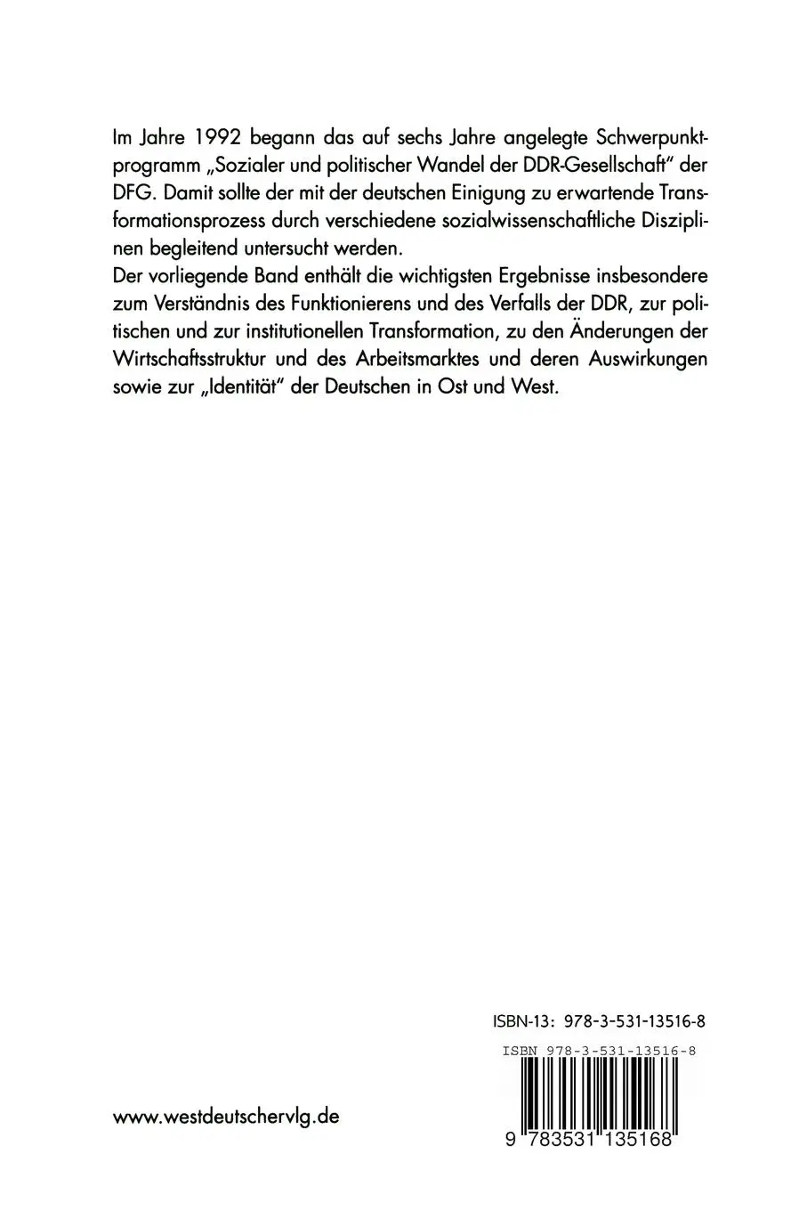 Rückseite: 9783531135168 | Der Wandel nach der Wende | Hartmut Esser | Taschenbuch | 324 S.