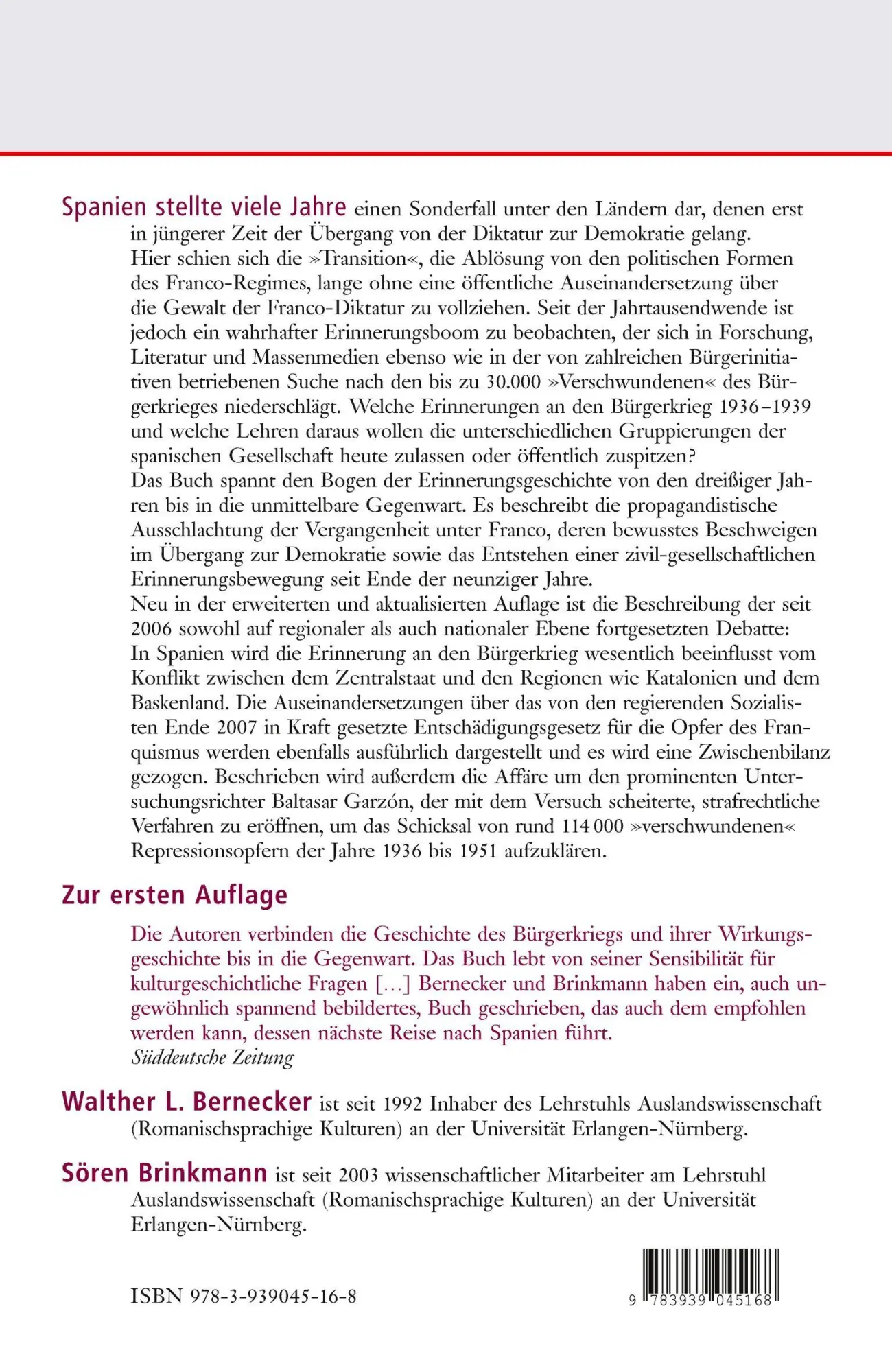 Rückseite: 9783939045168 | Kampf der Erinnerungen | Walther L. Bernecker (u. a.) | Taschenbuch