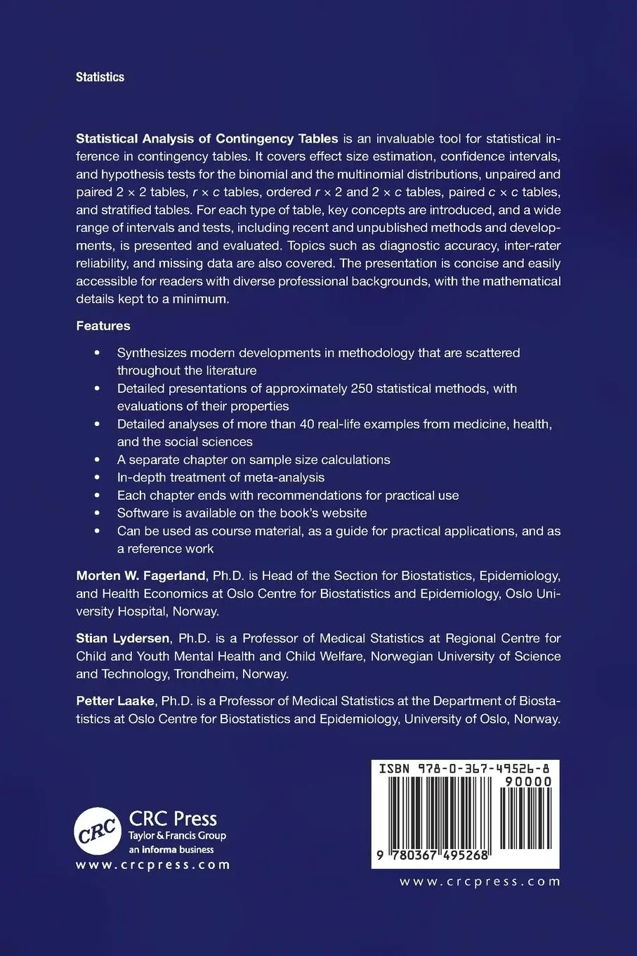 Rückseite: 9780367495268 | Statistical Analysis of Contingency Tables | Morten Fagerland (u. a.)