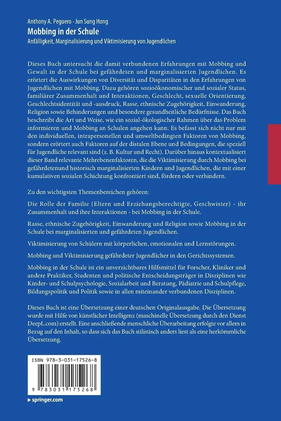 Rückseite: 9783031175268 | Mobbing in der Schule | Jun Sung Hong (u. a.) | Taschenbuch | xvi
