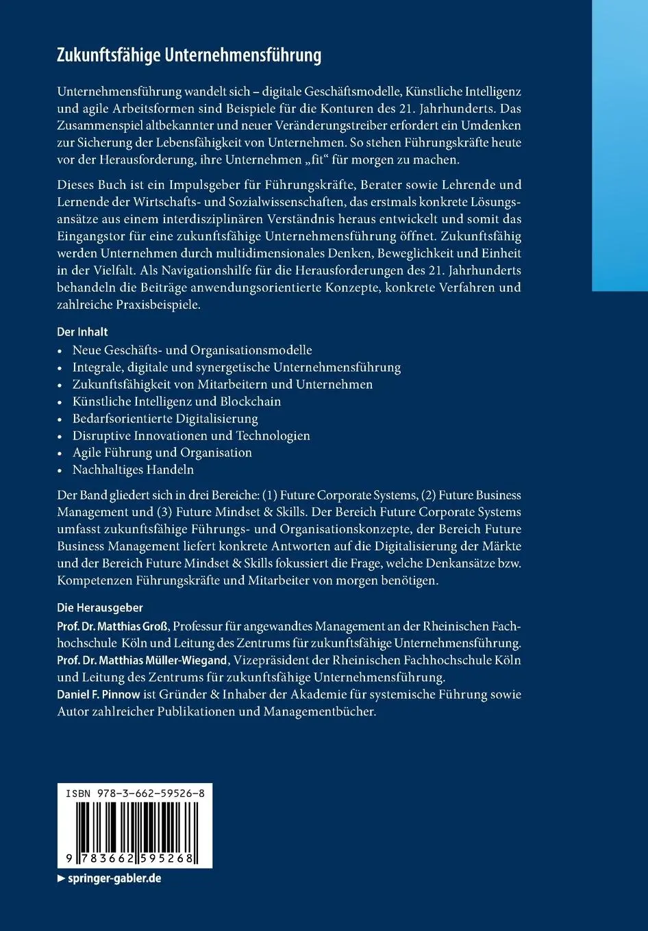 Rückseite: 9783662595268 | Zukunftsfähige Unternehmensführung | Matthias Groß (u. a.) | Buch