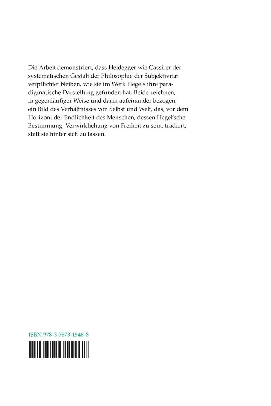 Rückseite: 9783787315468 | Selbst und Welt | Zur Metaphysik des Selbst bei Heidegger und Cassirer