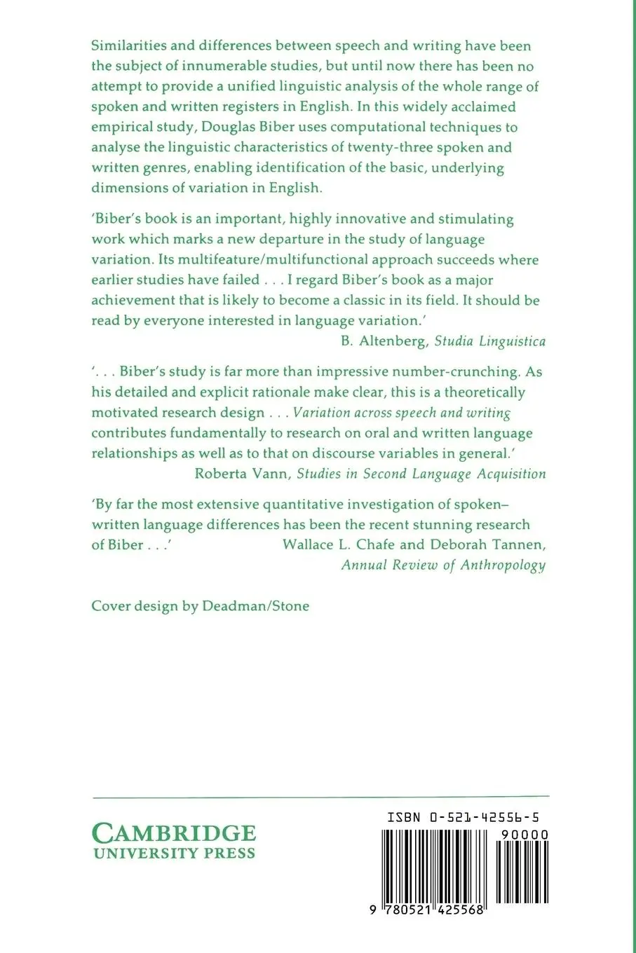 Rückseite: 9780521425568 | Variation Across Speech and Writing | Douglas Biber | Taschenbuch