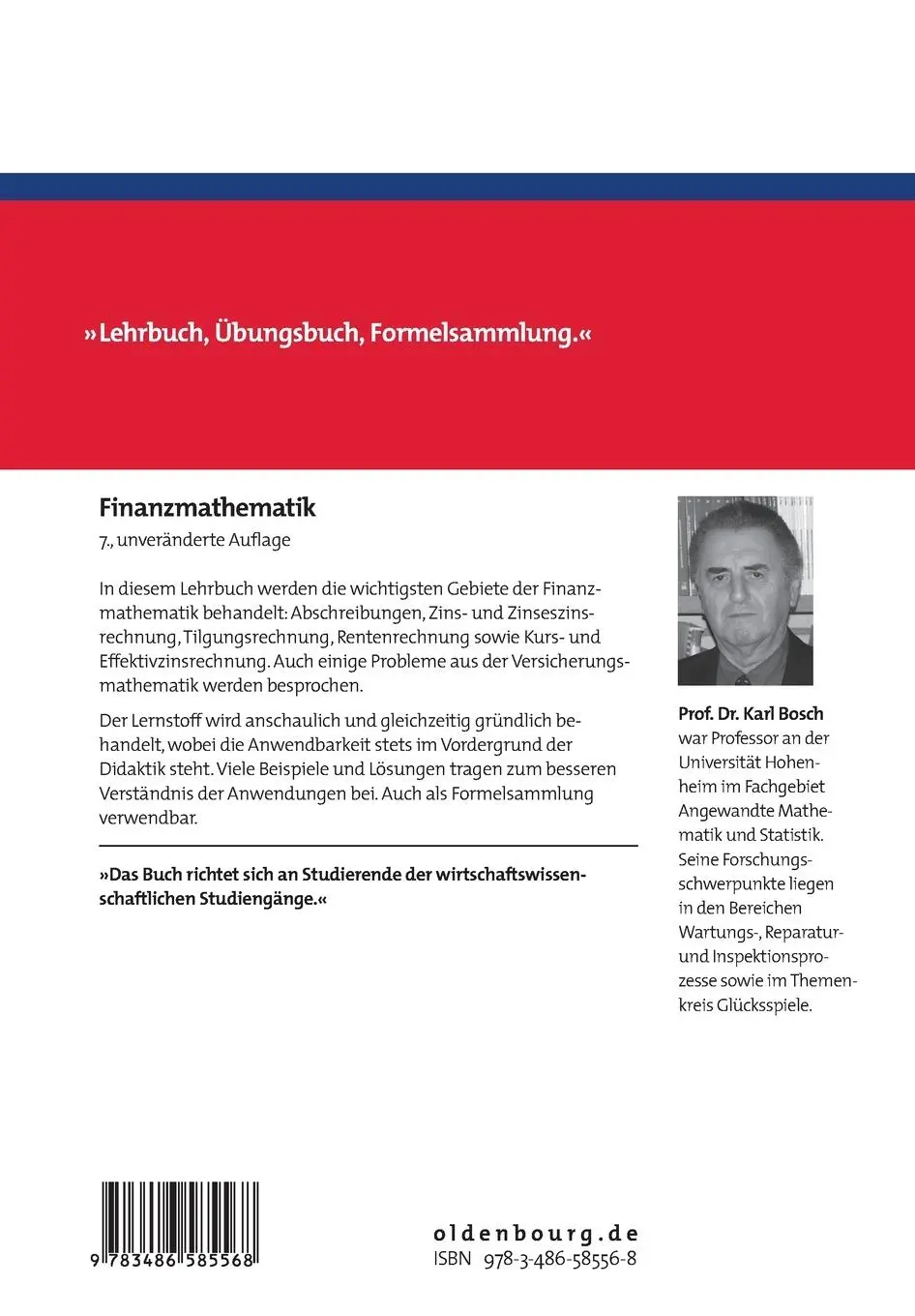 Rückseite: 9783486585568 | Finanzmathematik | Karl Bosch | Taschenbuch | IX | Deutsch | 2007