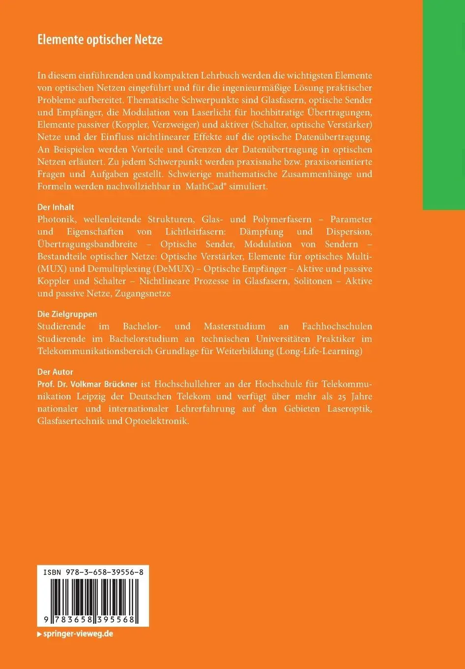 Rückseite: 9783658395568 | Elemente optischer Netze | Volkmar Brückner | Taschenbuch | Paperback