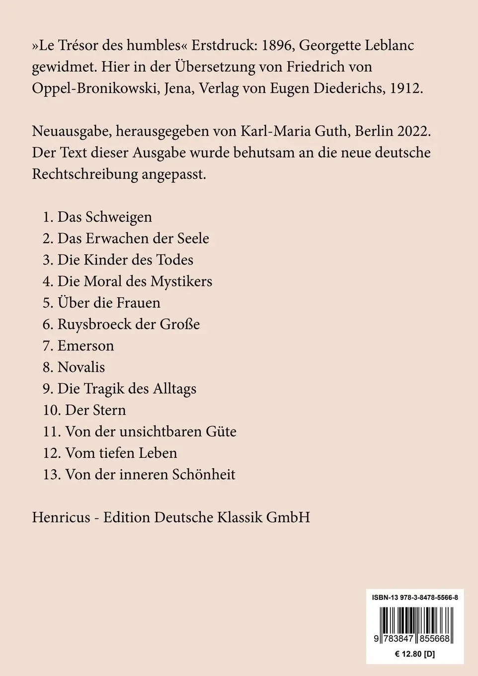 Rückseite: 9783847855668 | Der Schatz der Armen (Großdruck) | Maurice Maeterlinck | Taschenbuch