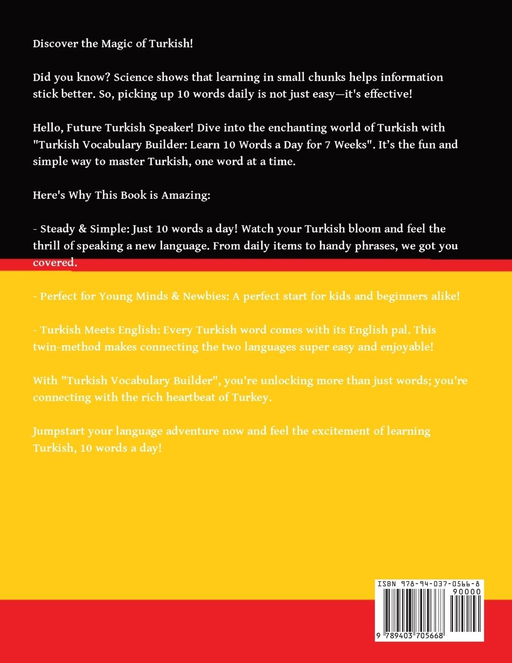 Rückseite: 9789403705668 | Turkish Vocabulary Builder: Learn 10 Turkish Words a Day for 7...