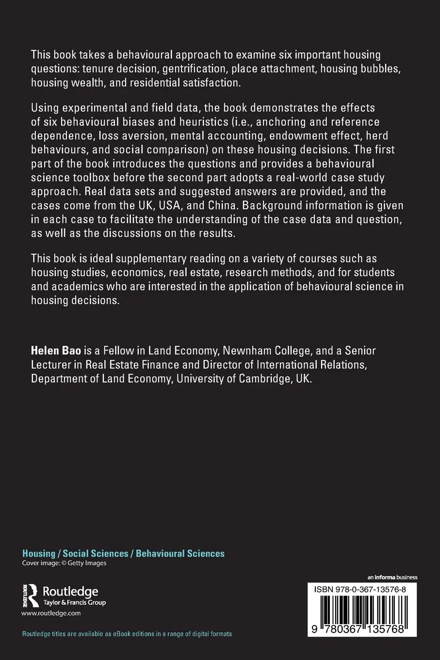 Rückseite: 9780367135768 | Behavioural Science and Housing Decision Making | Helen Bao | Buch