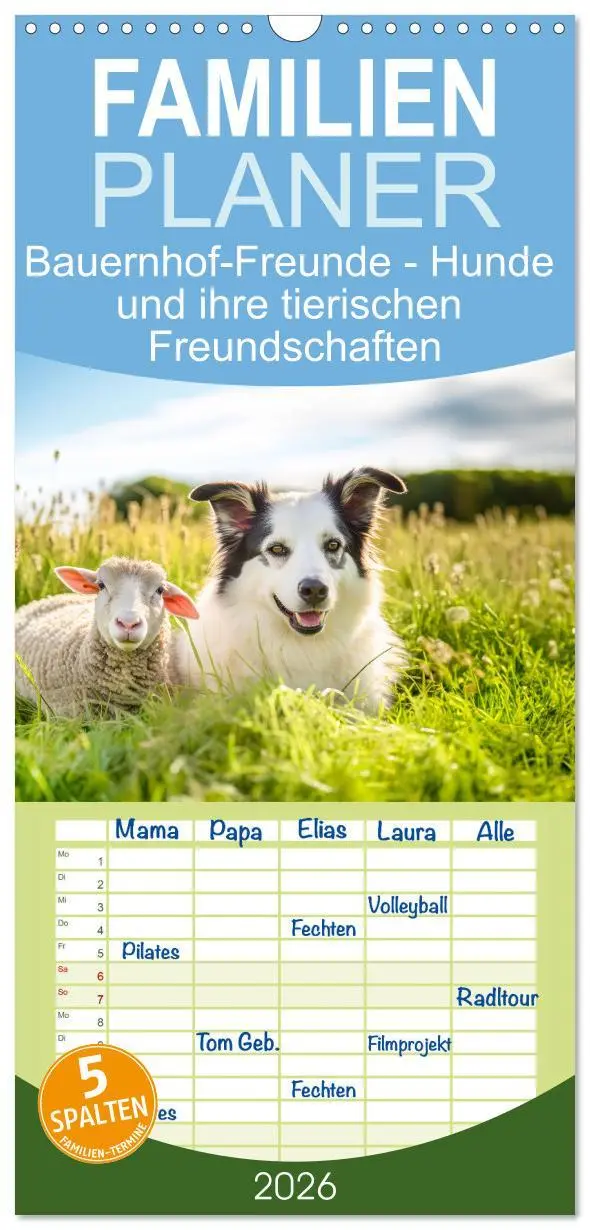 Cover: 9783516495768 | Familienplaner 2026 - Bauernhof-Freunde - Hunde und ihre tierischen...