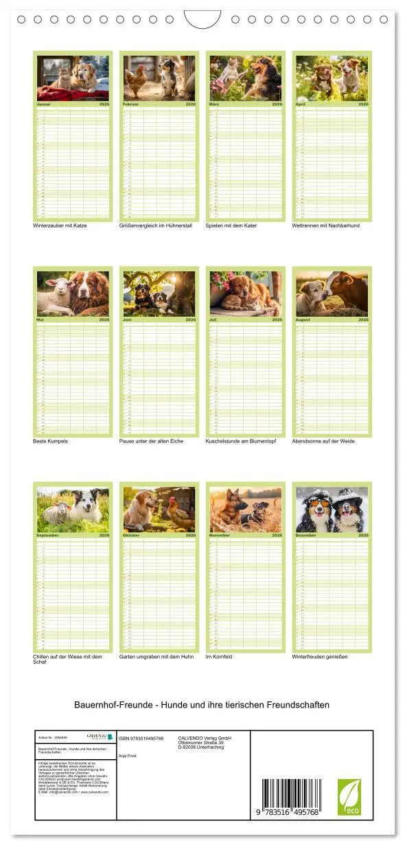 Bild: 9783516495768 | Familienplaner 2026 - Bauernhof-Freunde - Hunde und ihre tierischen...