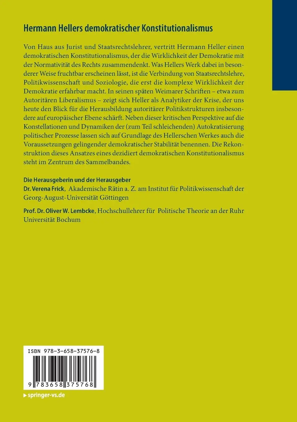 Rückseite: 9783658375768 | Hermann Hellers demokratischer Konstitutionalismus | Lembcke (u. a.)