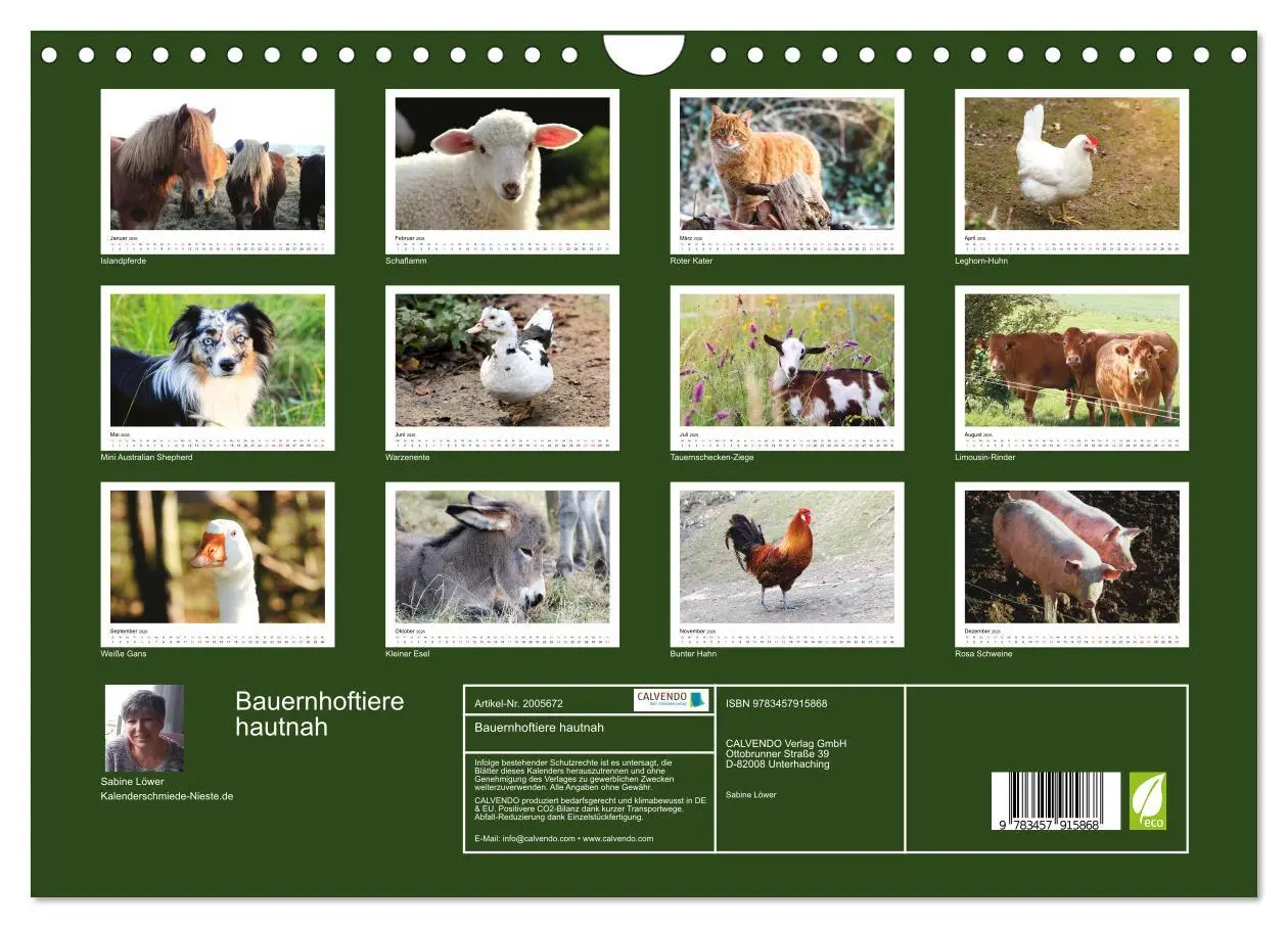 Bild: 9783457915868 | Bauernhoftiere hautnah (Wandkalender 2026 DIN A4 quer), CALVENDO...