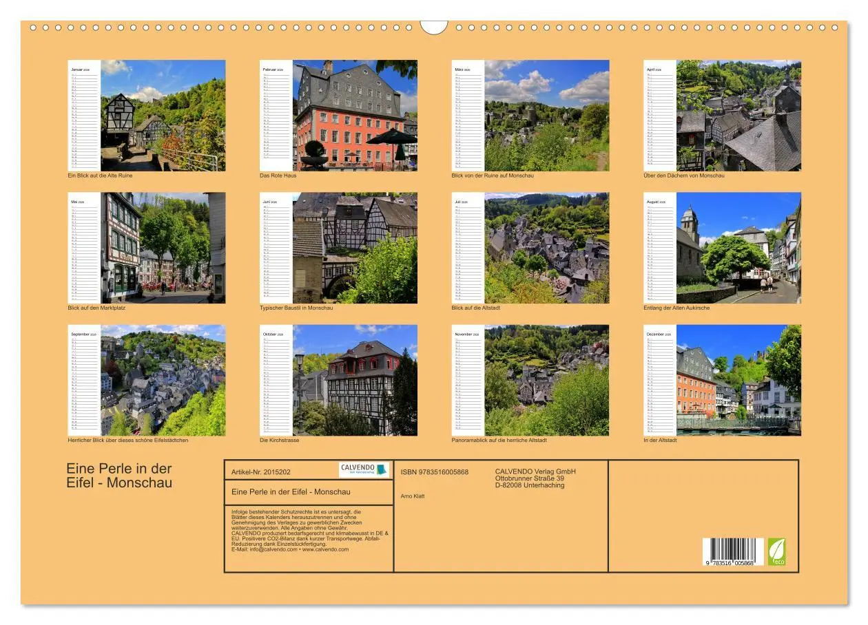 Bild: 9783516005868 | Eine Perle in der Eifel - Monschau (Wandkalender 2026 DIN A2 quer),...