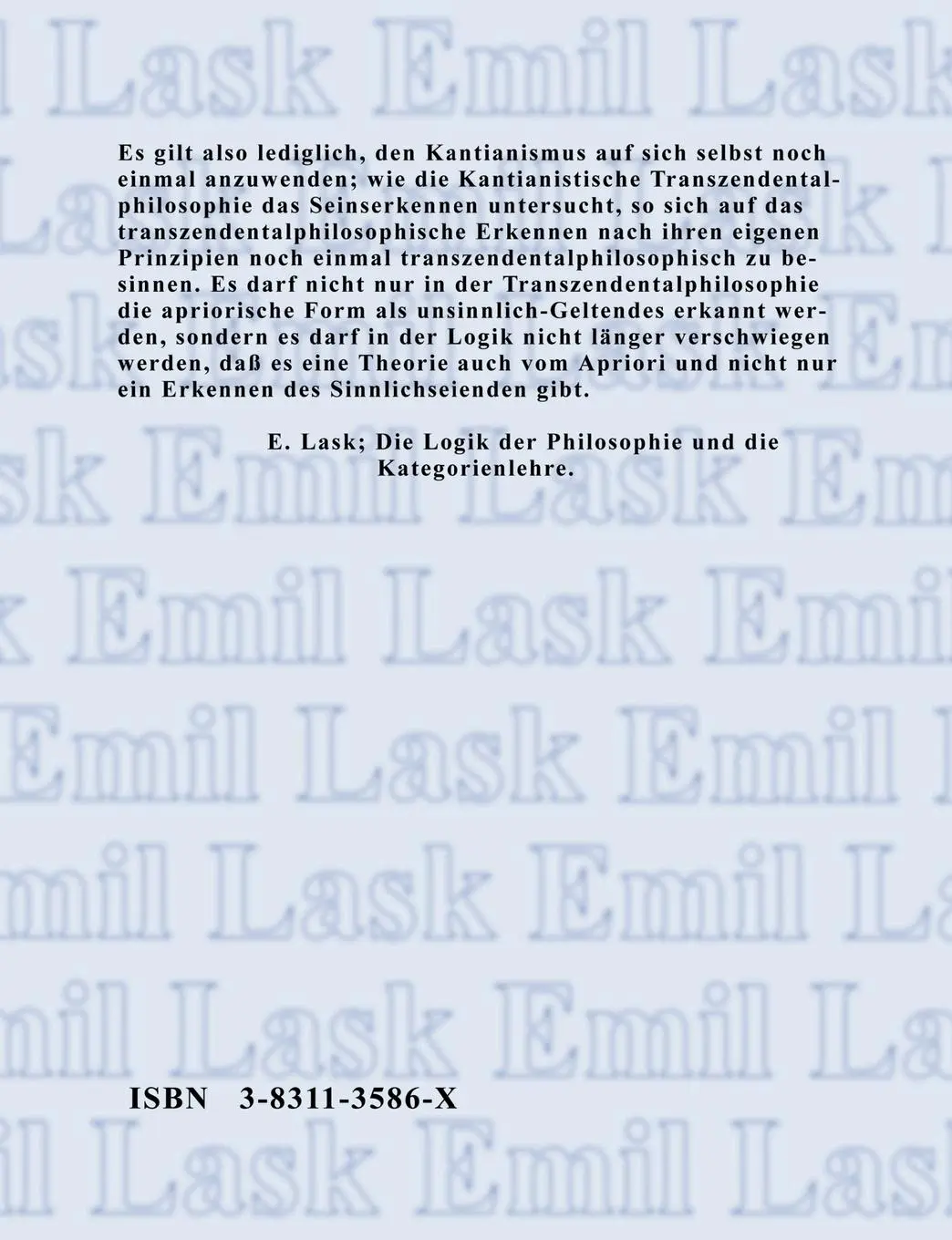 Rückseite: 9783831135868 | Die Logik der Philosophie und die Kategorienlehre / Die Lehre vom...