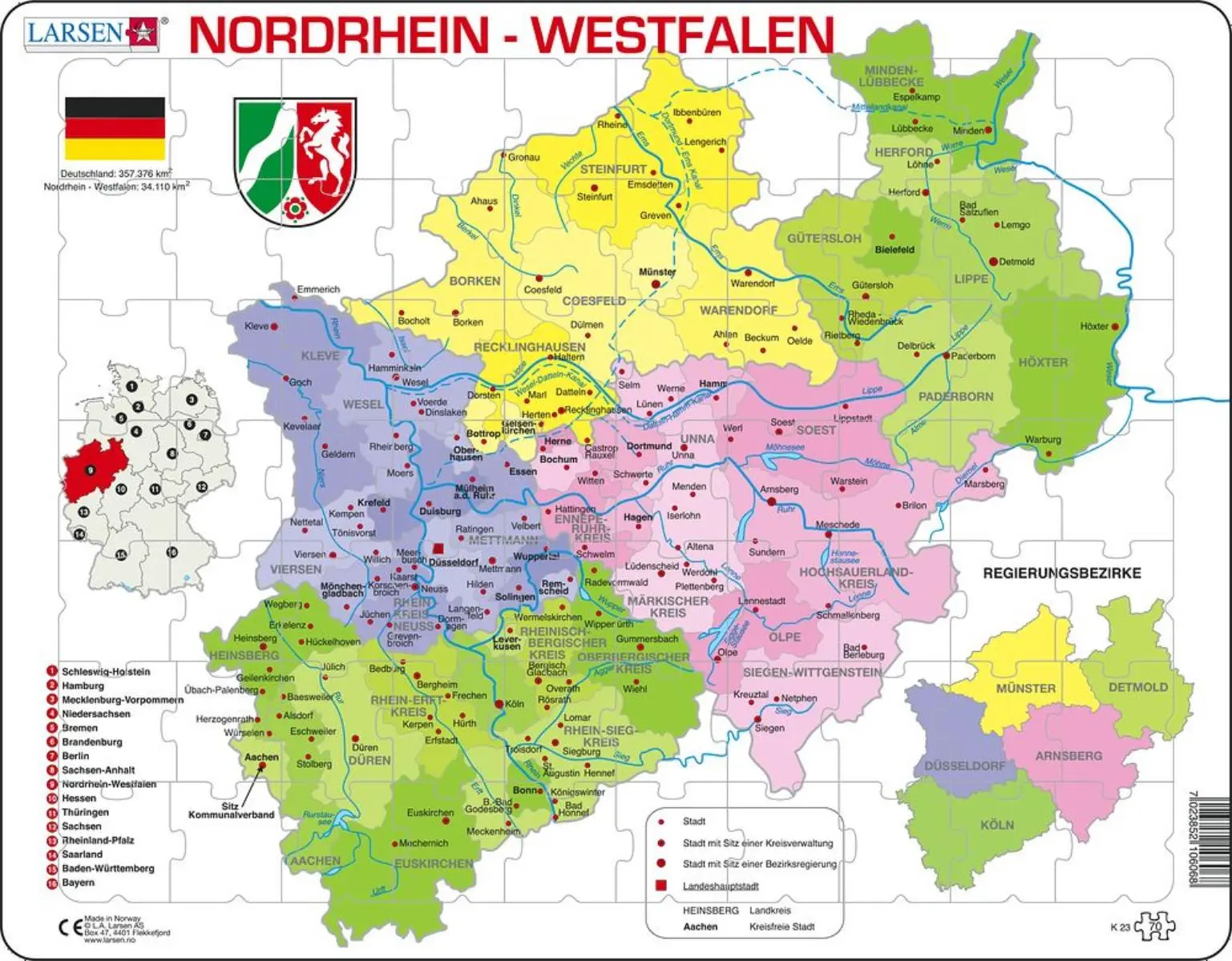 Cover: 7023852106068 | Puzzle - Nordrhein-Westfalen (politisch) | Puzzle | 2015 | Larsen