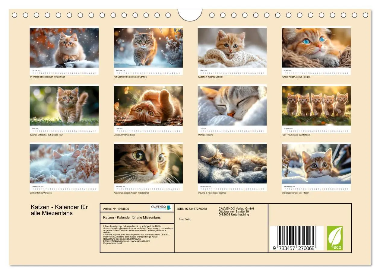 Bild: 9783457276068 | Katzen - Kalender für alle Miezenfans (Wandkalender 2026 DIN A4...