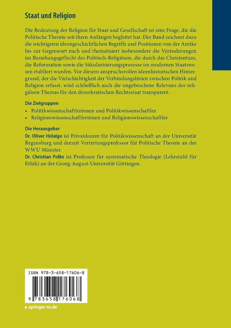 Rückseite: 9783658176068 | Staat und Religion | Christian Polke (u. a.) | Taschenbuch | viii