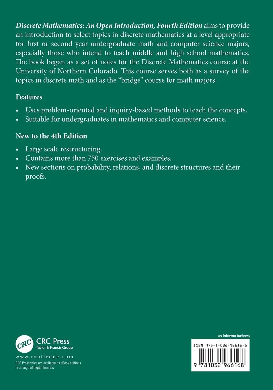 Rückseite: 9781032966168 | Discrete Mathematics | An Open Introduction | Oscar Levin | Buch