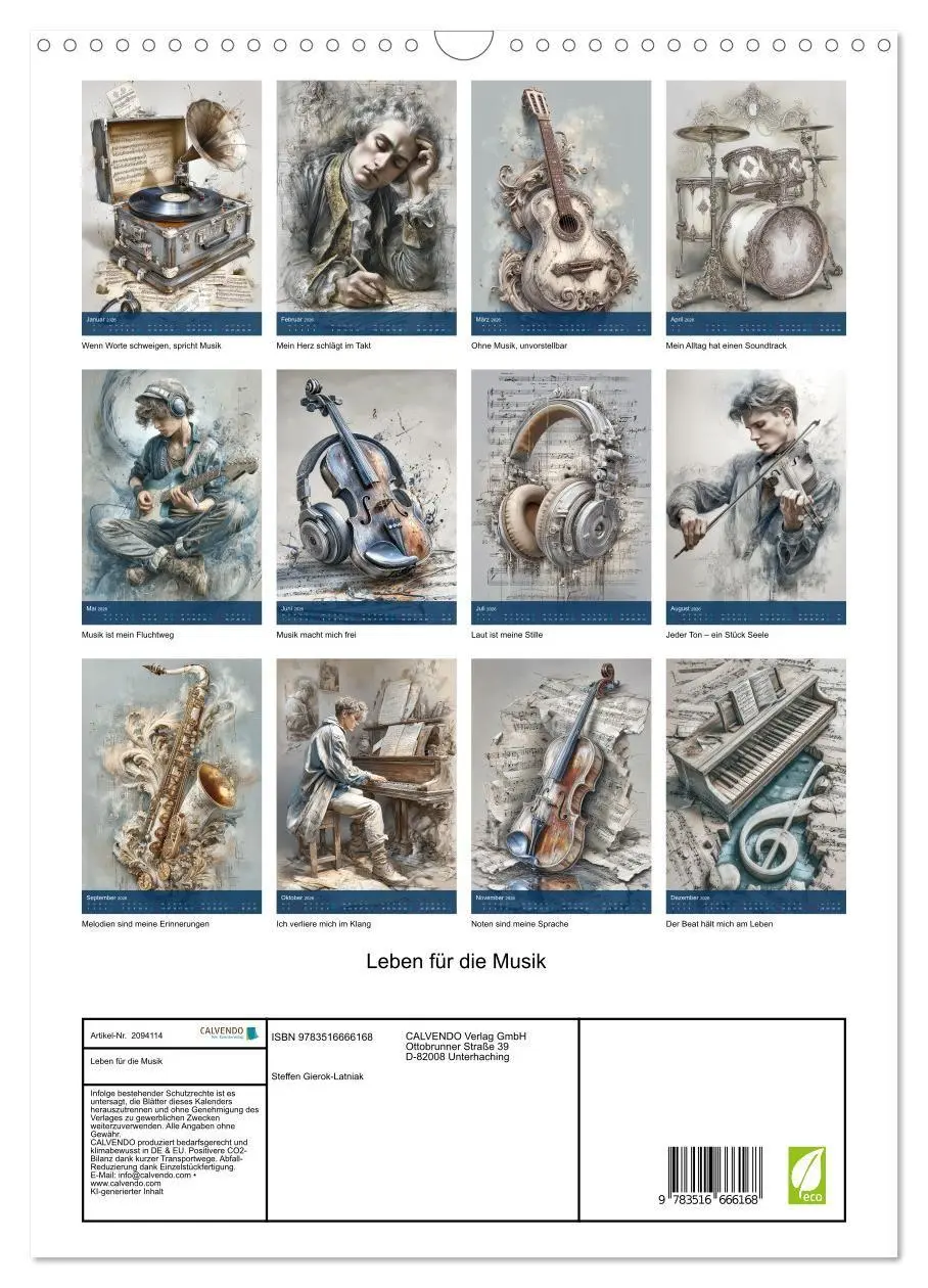 Bild: 9783516666168 | Leben für die Musik (Wandkalender 2026 DIN A3 hoch), CALVENDO...