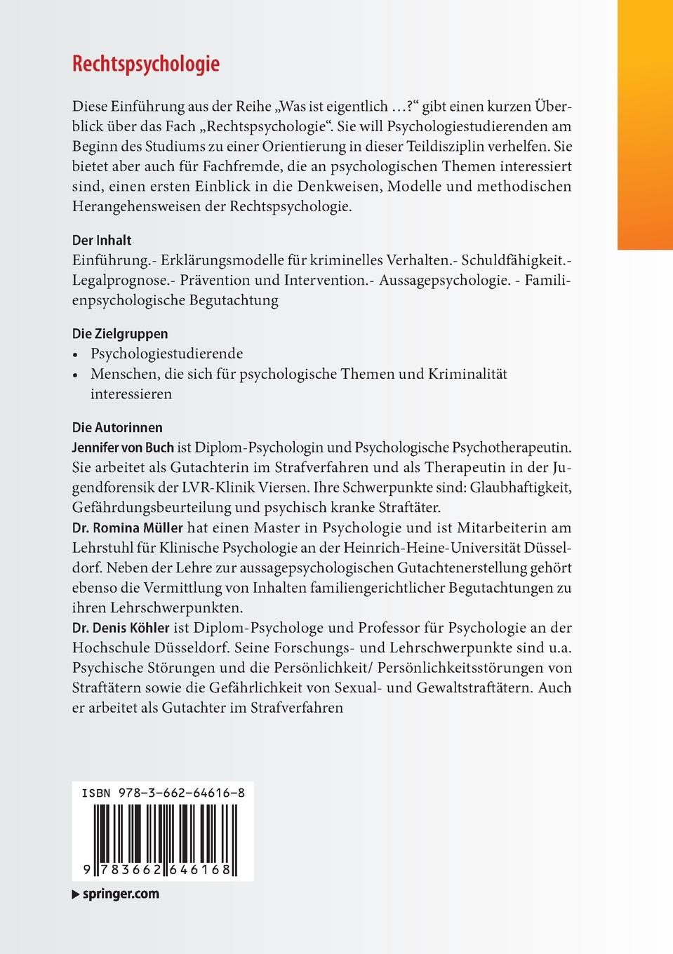 Rückseite: 9783662646168 | Rechtspsychologie | Jennifer von Buch (u. a.) | Taschenbuch | IX