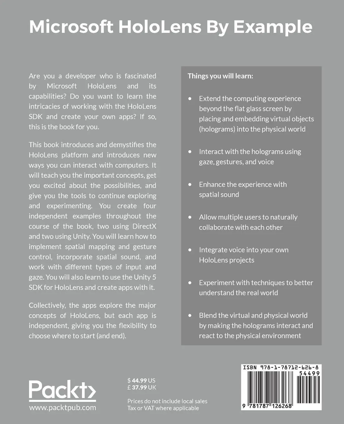 Rückseite: 9781787126268 | Microsoft HoloLens By Example | Joshua Newnham | Taschenbuch | 2017