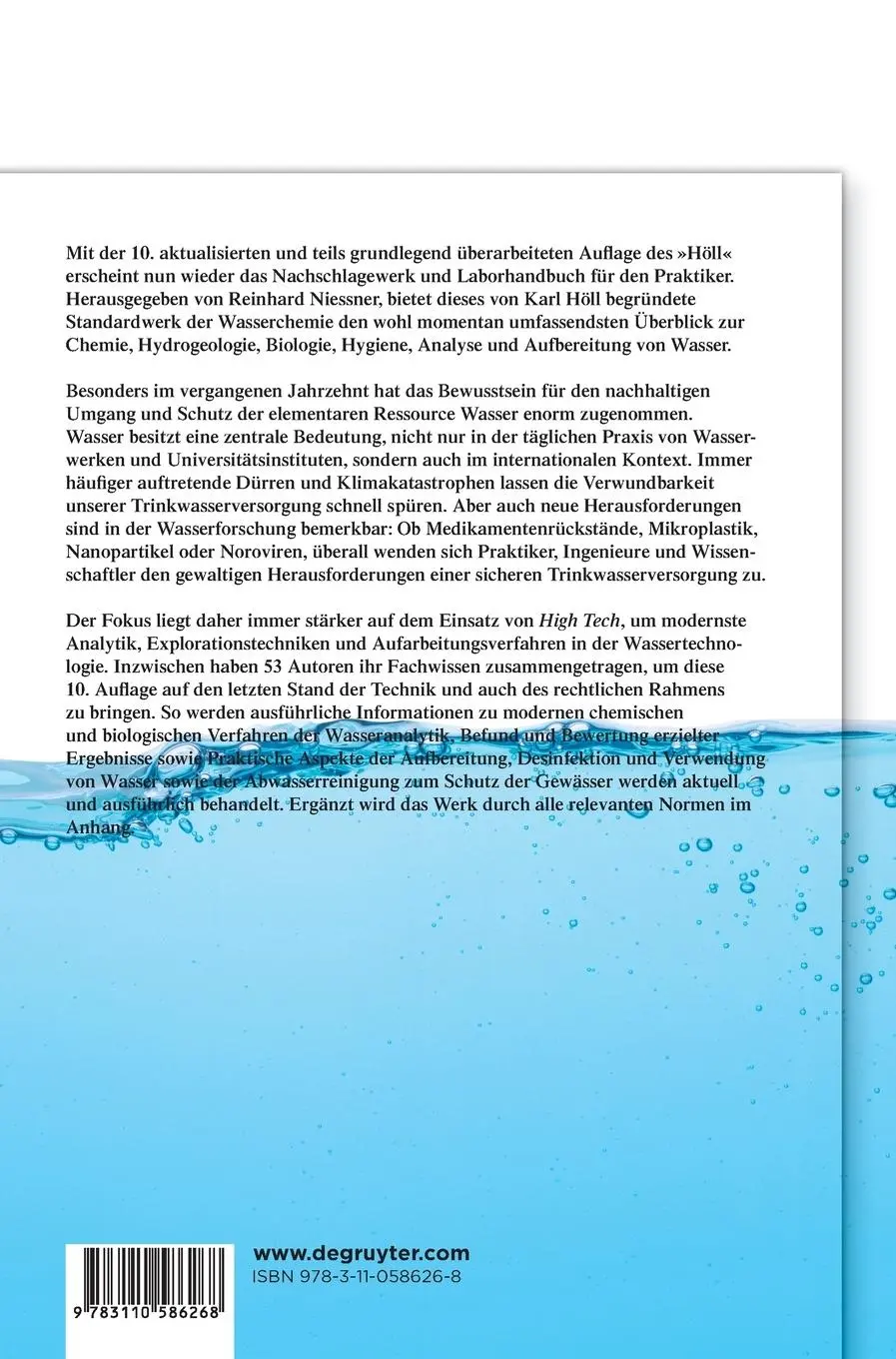 Rückseite: 9783110586268 | Wasser | Nutzung im Kreislauf: Hygiene, Analyse und Bewertung | Buch