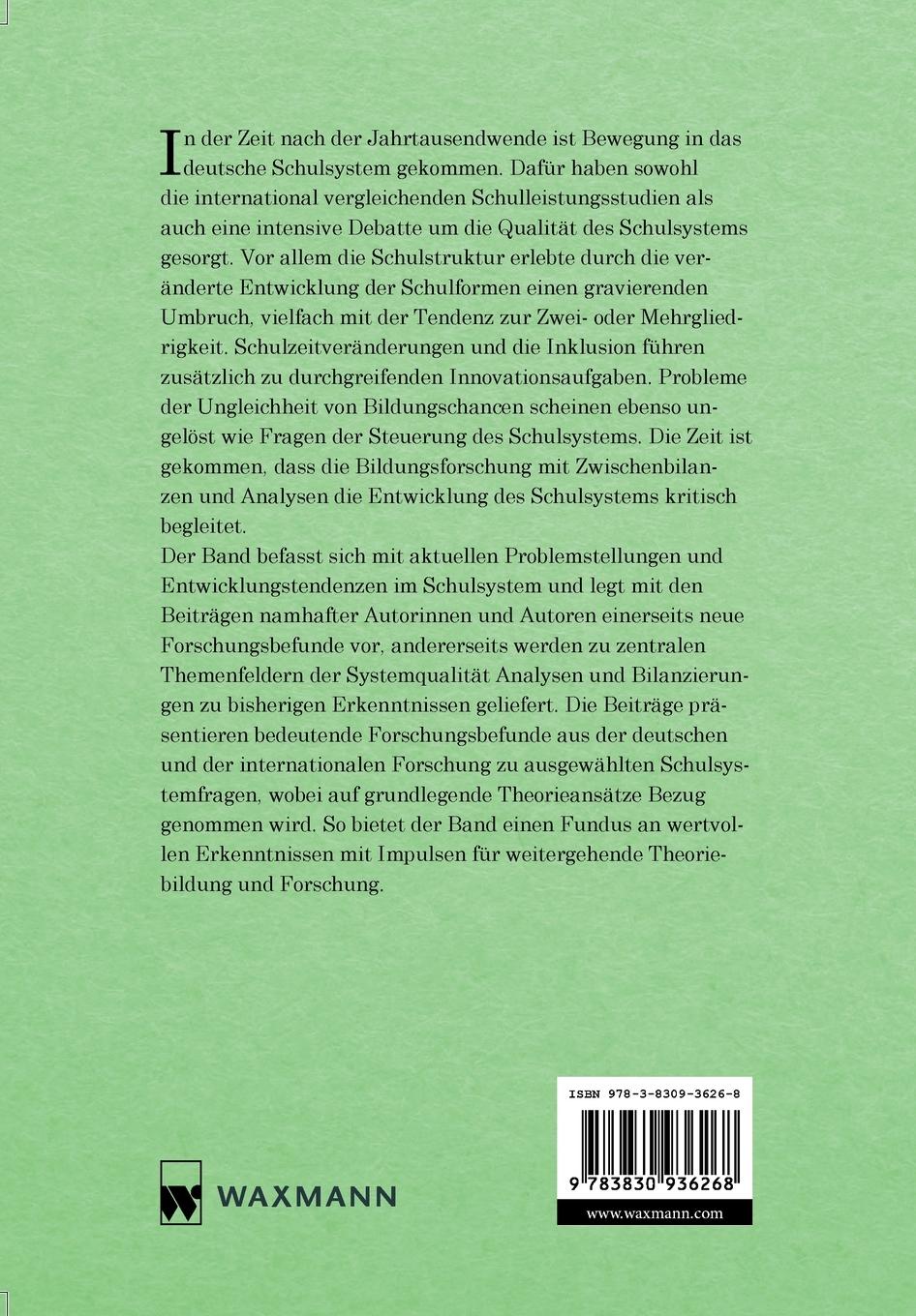 Rückseite: 9783830936268 | Entwicklung und Qualität des Schulsystems | Heinz Günter Holtappels