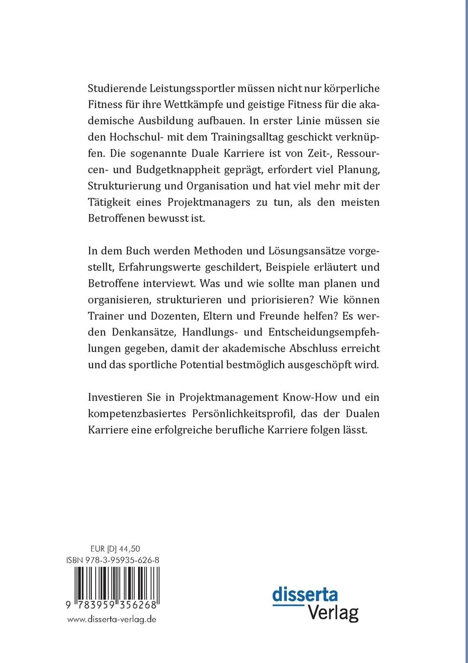 Rückseite: 9783959356268 | Projektmanagement Know-How für die Duale Karriere. Leistungssport &amp;...